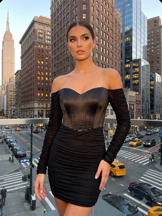 privy Dresses & Skirts - privy Black Off-Shoulder Corset Ruched Mini Dress